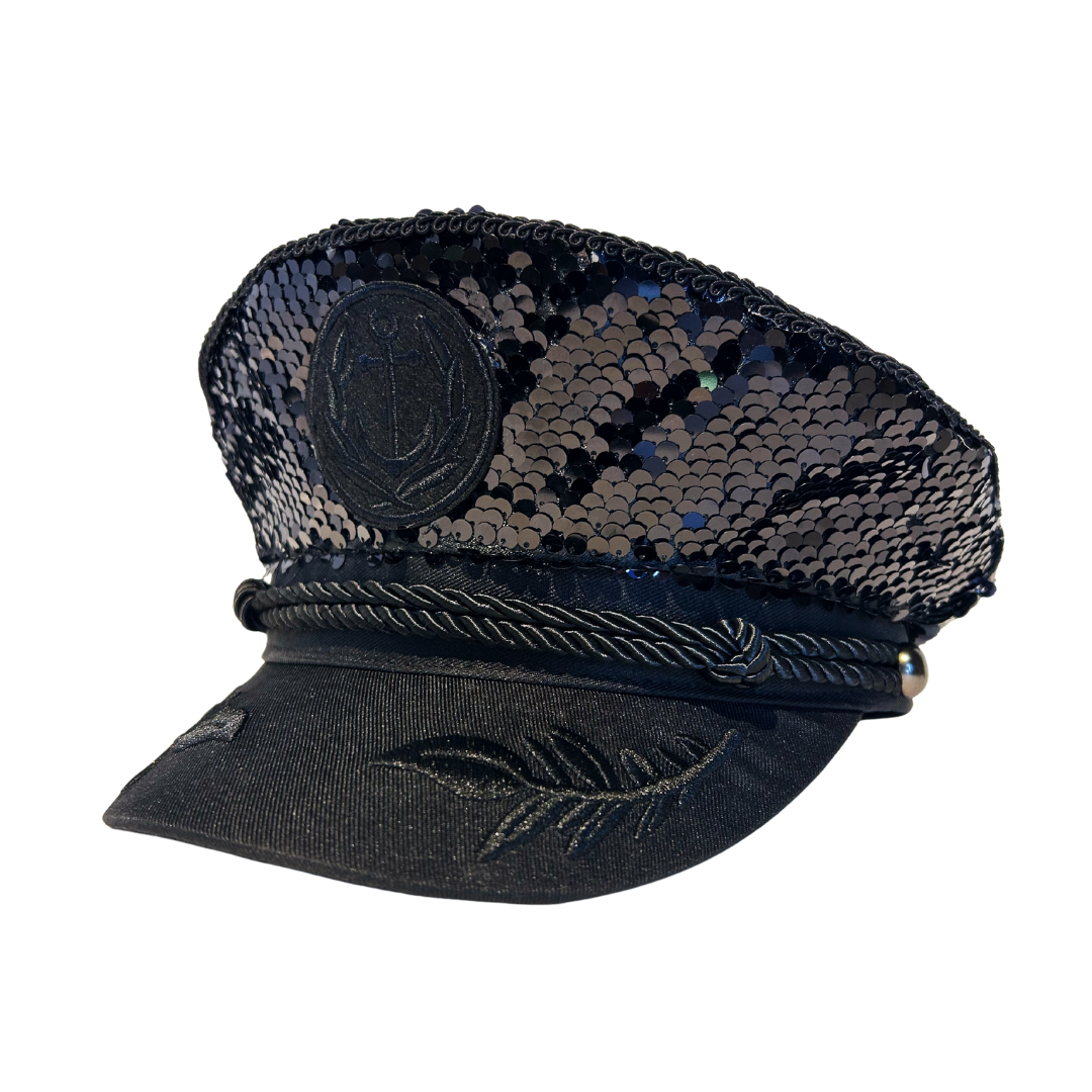 Black Sequin Captain Hat- PRE-ORDER