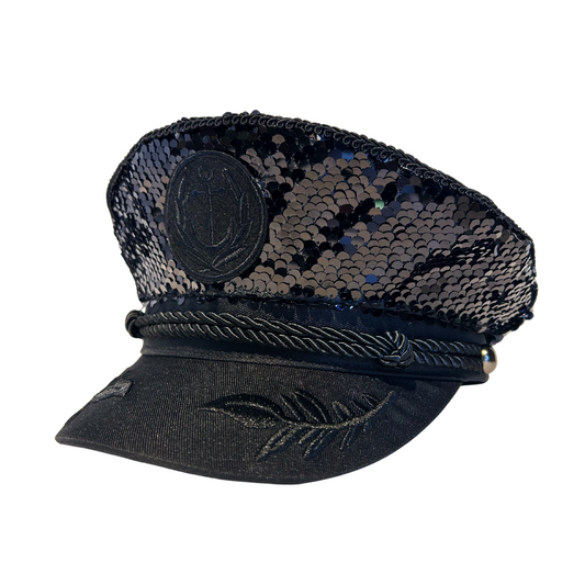 Black Sequin Captain Hat- PRE-ORDER