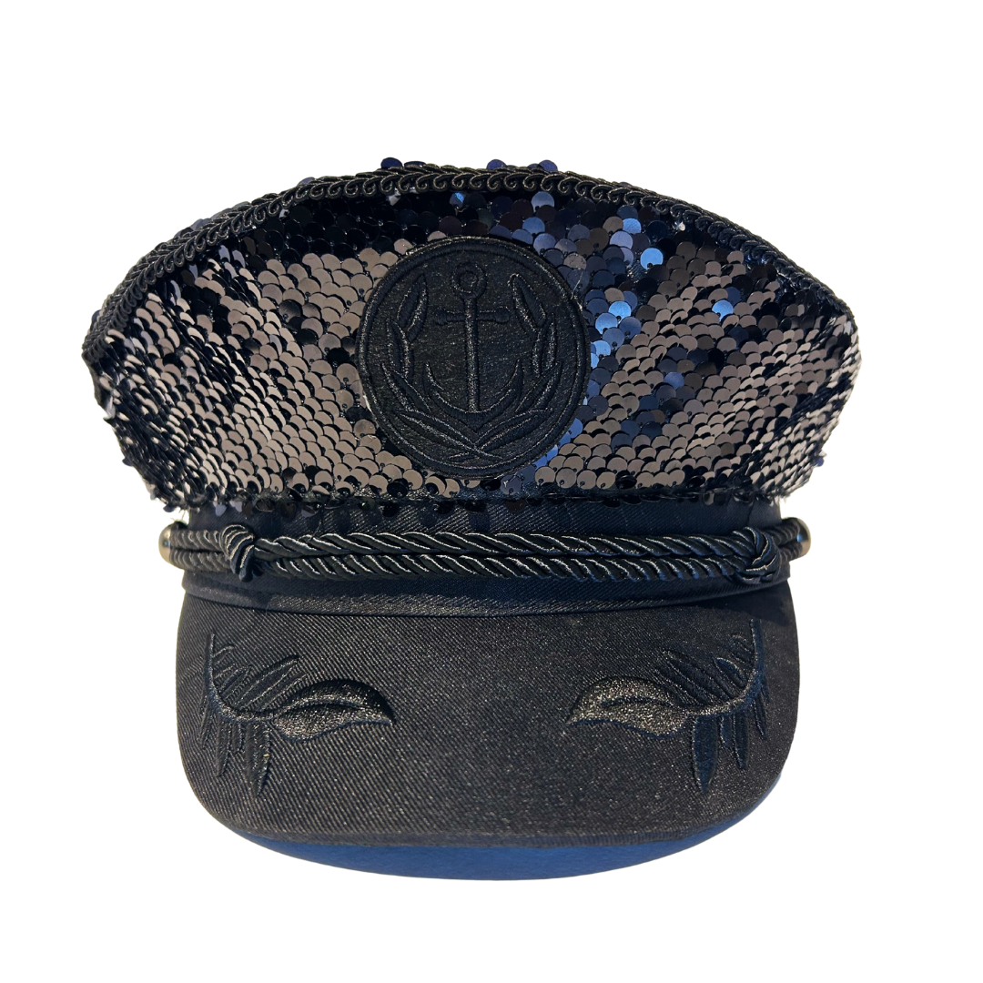 Black Sequin Captain Hat- PRE-ORDER