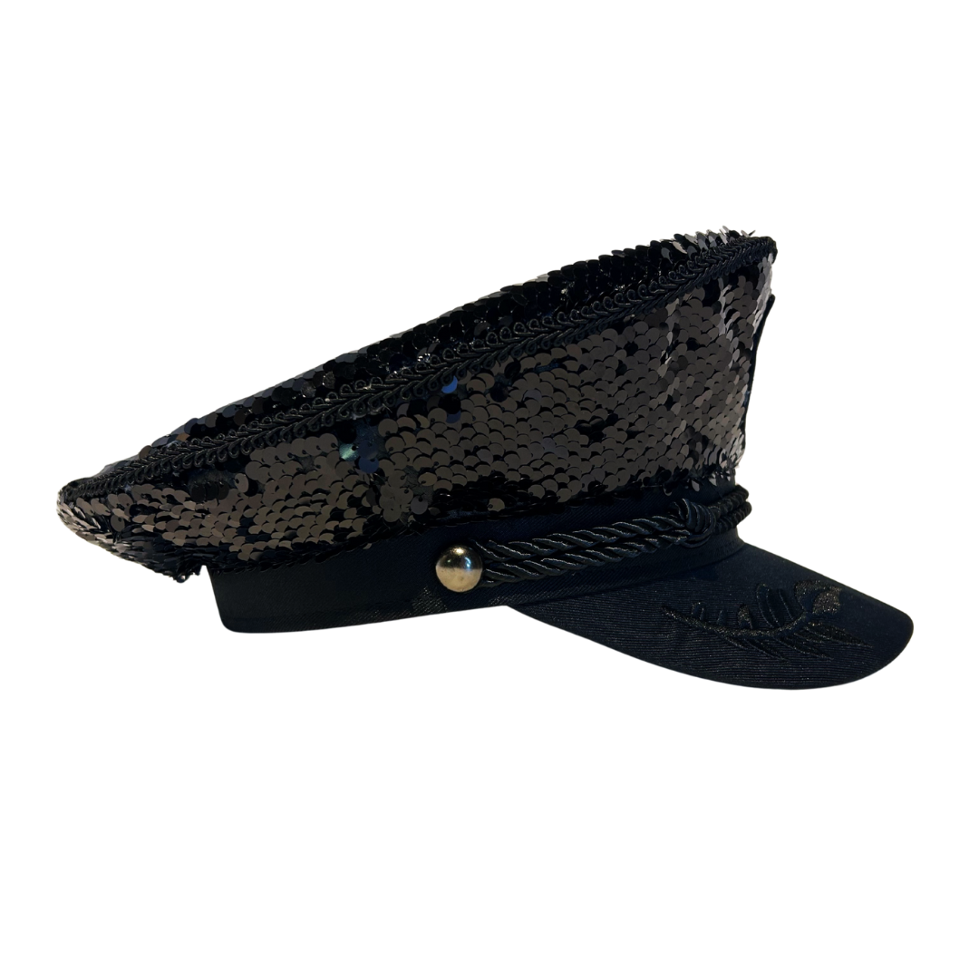 Black Sequin Captain Hat- PRE-ORDER