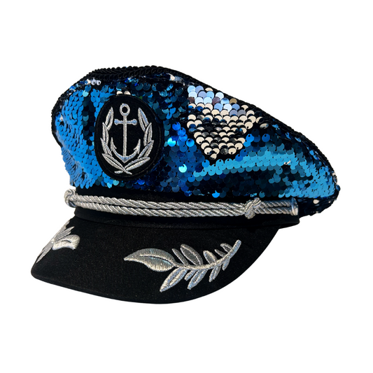 Blue/Silver Sequin Captain Hat- PRE-ORDER