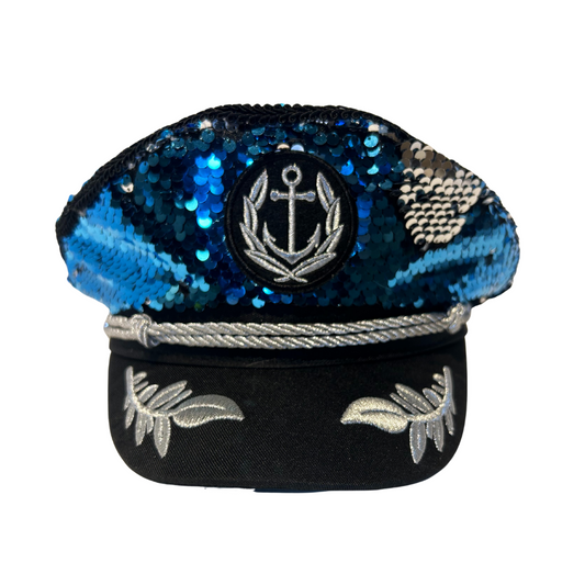 Blue/Silver Sequin Captain Hat- PRE-ORDER