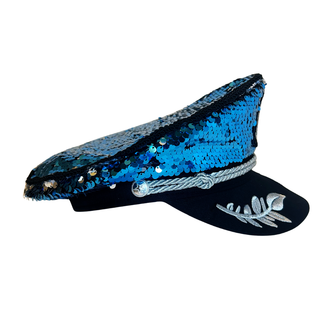 Blue/Silver Sequin Captain Hat- PRE-ORDER