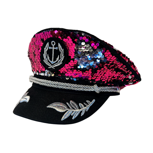 Pink/Silver Sequin Captain Hat- PRE-ORDER