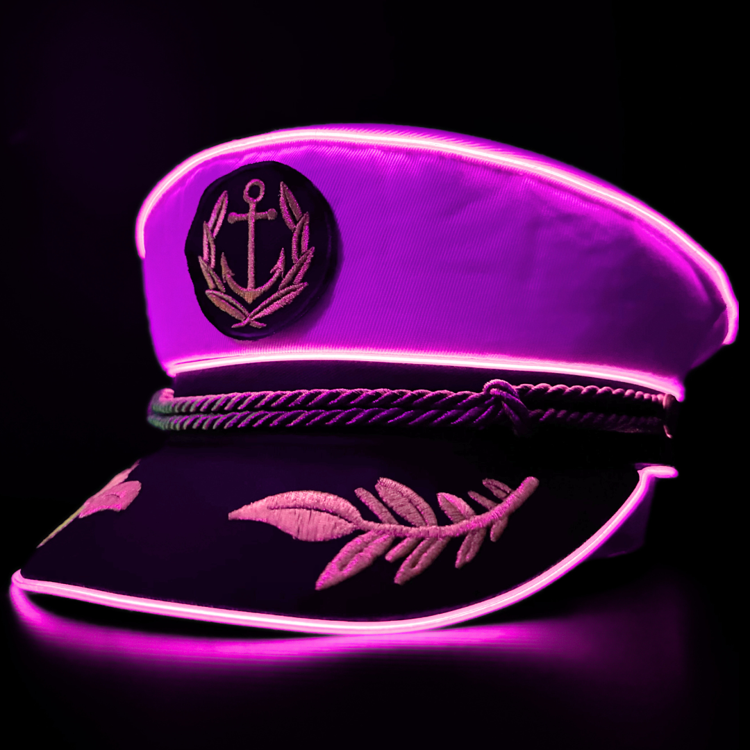 Trippy Captain’s neon light-up captain hat perfect for raves and parties