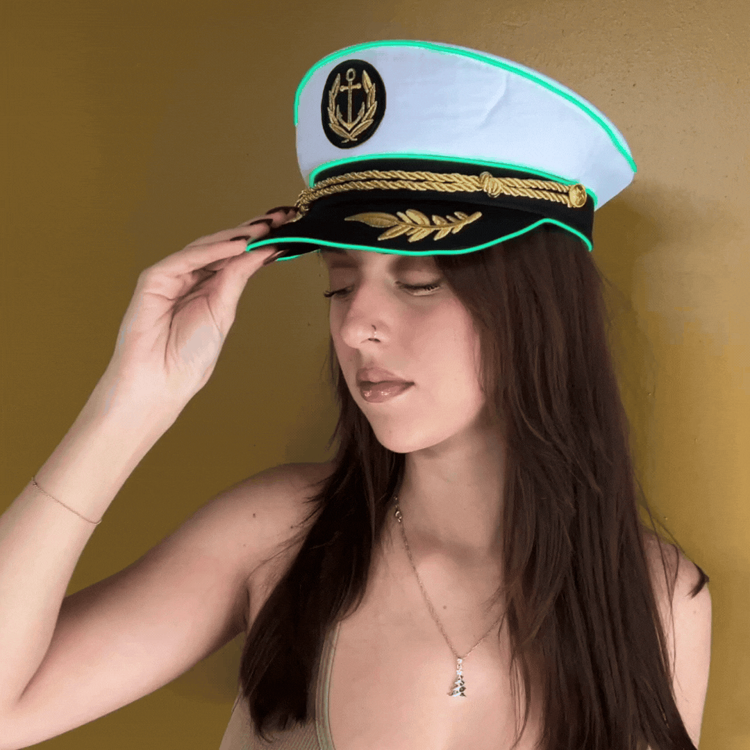 Light-up neon captain hat with colorful LED trim and embroidered logo