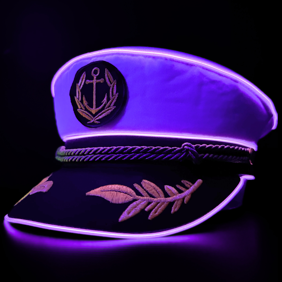 Festival fashion neon captain hat with flashing LED lights