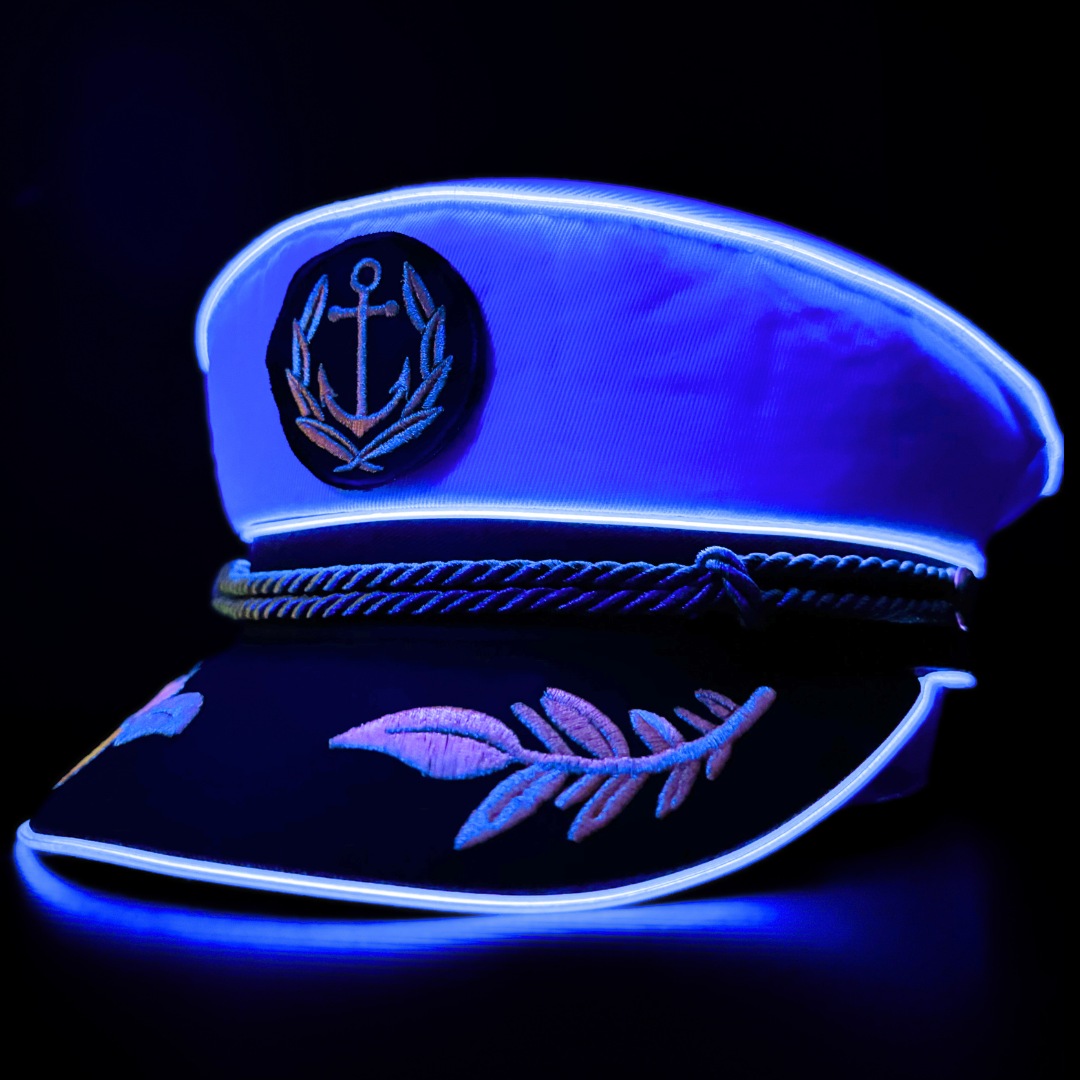 Party-ready neon captain hat with embroidered captain leaves and glowing trim